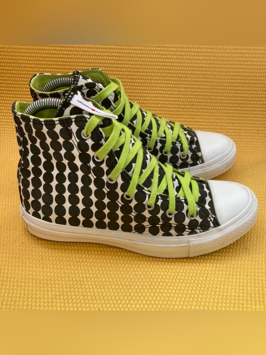 Converse Other - Converse High-Top Sneakers in Black, White & Lime Green size 4 youth Girls